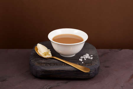 Po cha or butter tea in a bowl